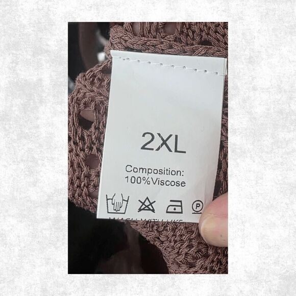 Plus Size 2XL Brown Crochet Tank Top – Boho Festival Knit Cami with Tie Front - Picture 3 of 8